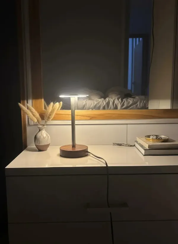 Rosewood_&_Stainless_Steel_Led_Table_Lamp_–_Modern_Minimalist_Elegance