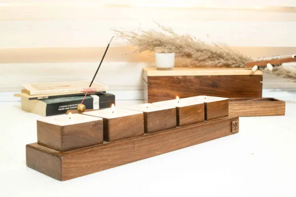 Rosewood_Tea_Light_Holders_|_Minimalist_Candlelight_Decor_|_Set_Of_5