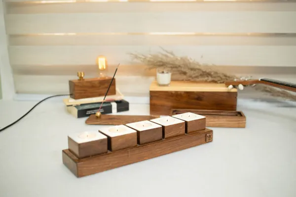 Rosewood_Tea_Light_Holders_|_Minimalist_Candlelight_Decor_|_Set_Of_5