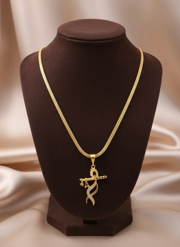 High_Gold_Pleated_Chein_Pendant_24Inc_For_Women