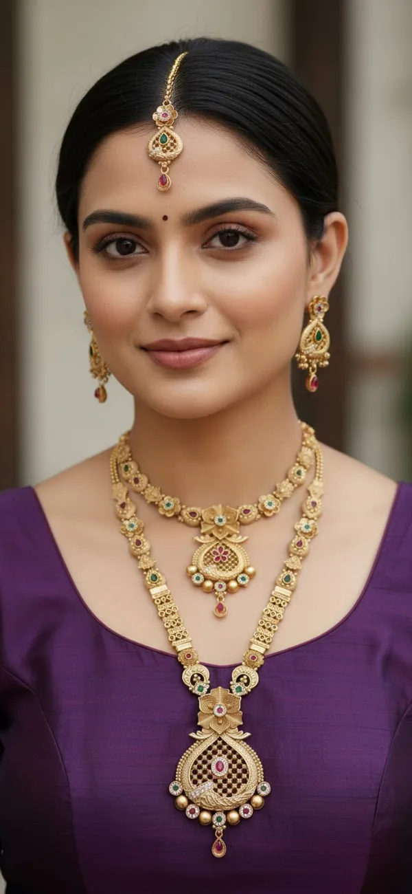 High_Gold_Pleated_Necklace_Combo_Set_For_Women