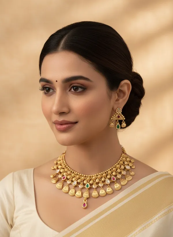 High_Brass_Gold_Pleated_Designer_Necklace_Premium_Quality_For_Women