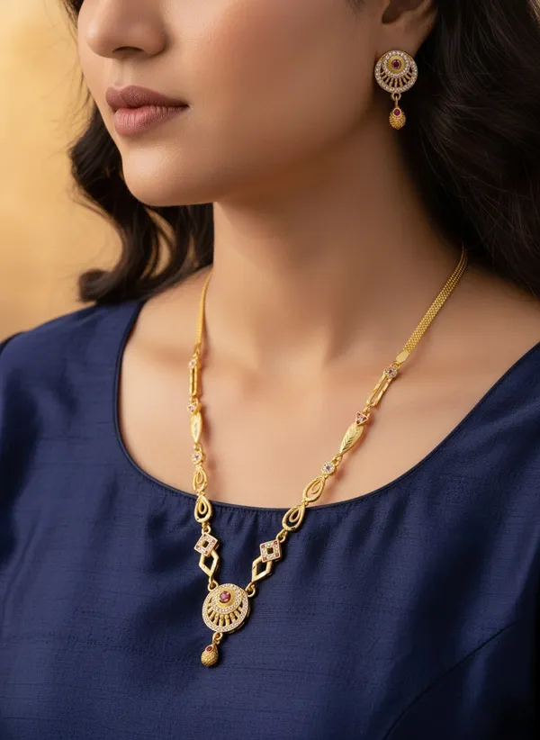 Forming_Gold_Pleated_Pendant_Set_Premium_Quality__For_Women