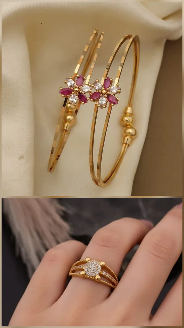 Gold_Pleated_Bangals_+_Ring_(Free_Size)_Premium_Quality_For_Women