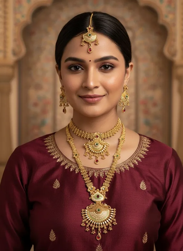 Gold_Pleated_Necklace_Combo_Set_Premium_Quality_For_Women
