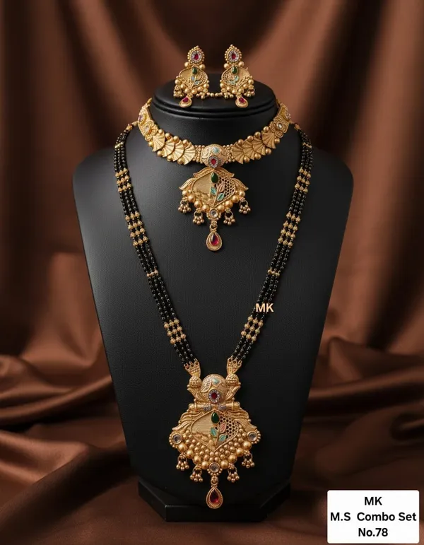 High_Gold_Pleat_Mangalsutra_Necklace_Combo_Set_For_Women