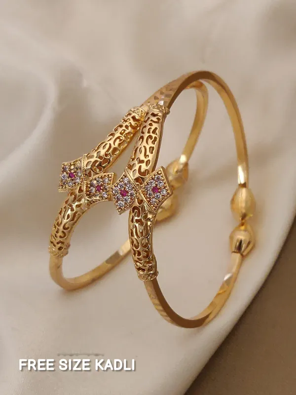 High_Gold_Pleated_Bangels_+_Ring_Combo_(_Free_Size_Bangals_)_For_Women
