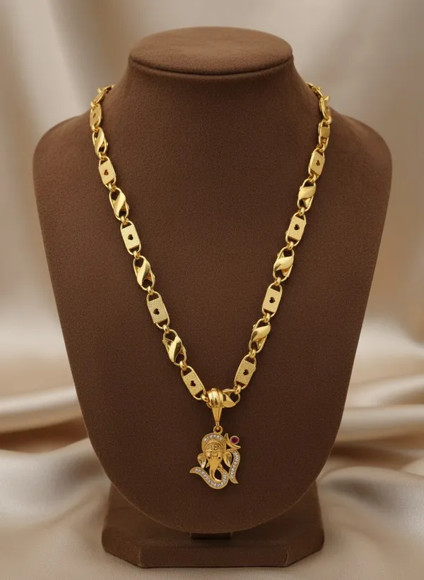 High_Gold_Pleated_Chein_Pendant_Men'S_Premium_Quality_For_Women