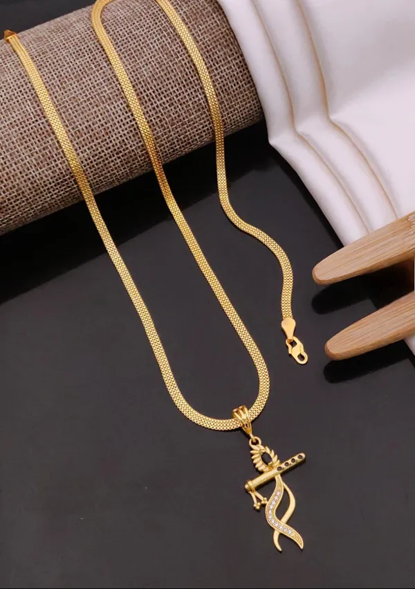 High_Gold_Pleated_Chein_Pendant_24Inc_For_Women