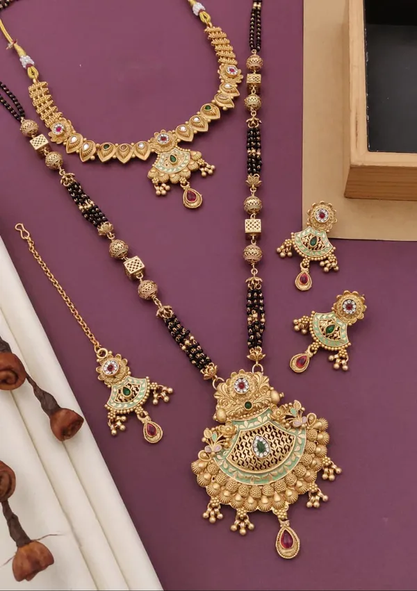 High_Gold_Pleated_Mangalsutra_Necklace_Combo_Set_Premium_Quality_For_Women