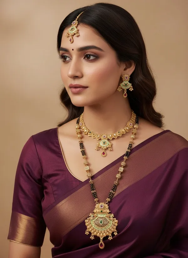 High_Gold_Pleated_Mangalsutra_Necklace_Combo_Set_Premium_Quality_For_Women
