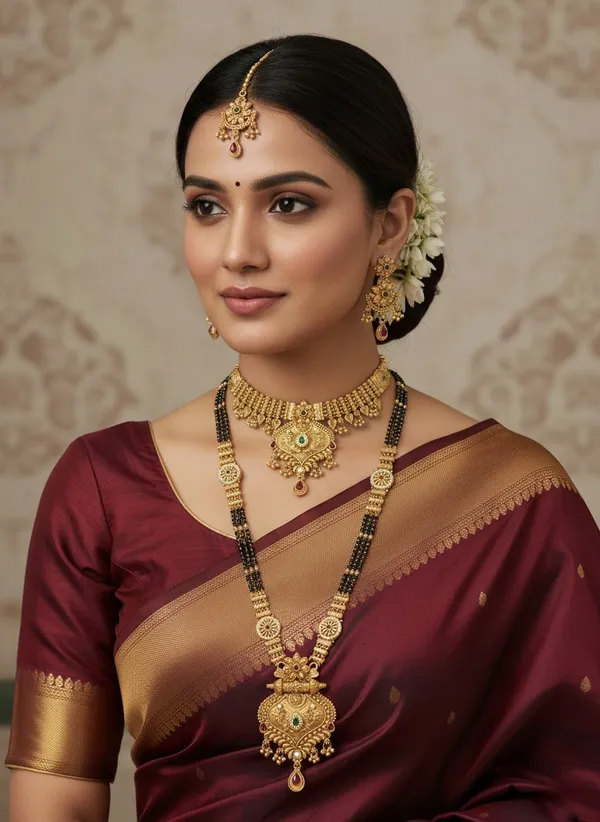High_Gold_Pleated_Mangalsutra_Necklace_Combo_Set_For_Women