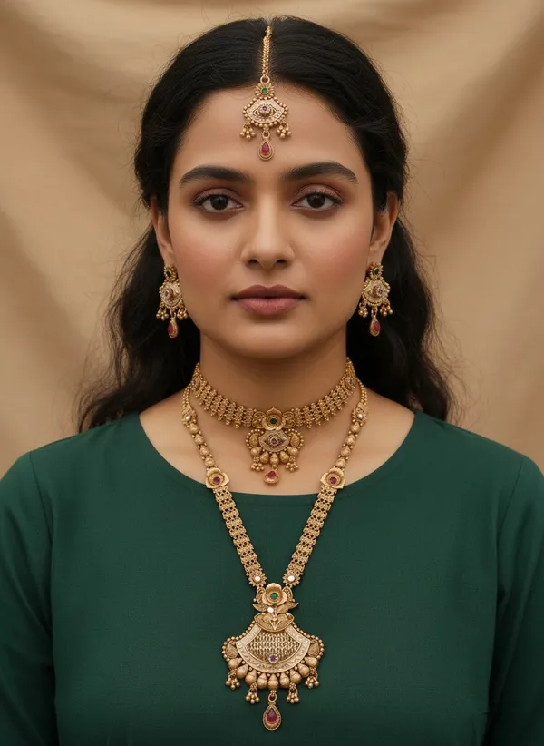 High_Gold_Pleated_Necklace_Combo_Set__For_Women