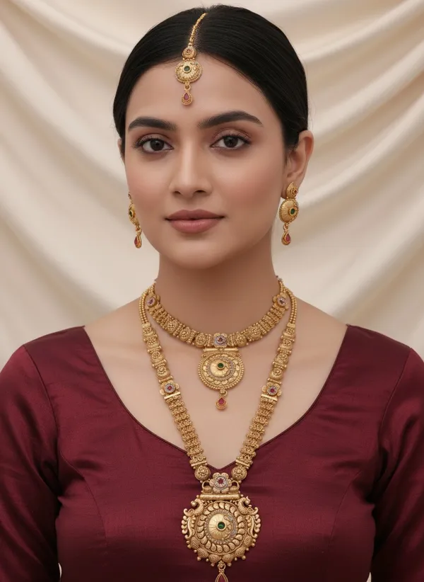 High_Gold_Pleated_Necklace_Combo_Set_For_Women