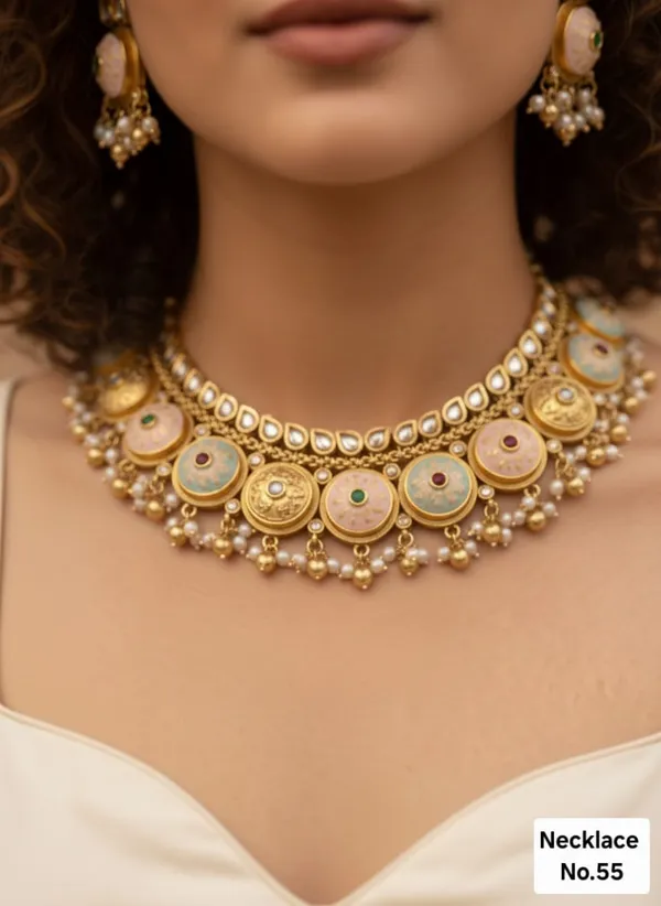 High_Gold_Pleated_Necklace_Premium_Quality_For_Women