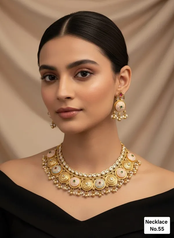 High_Gold_Pleated_Necklace_Premium_Quality_For_Women