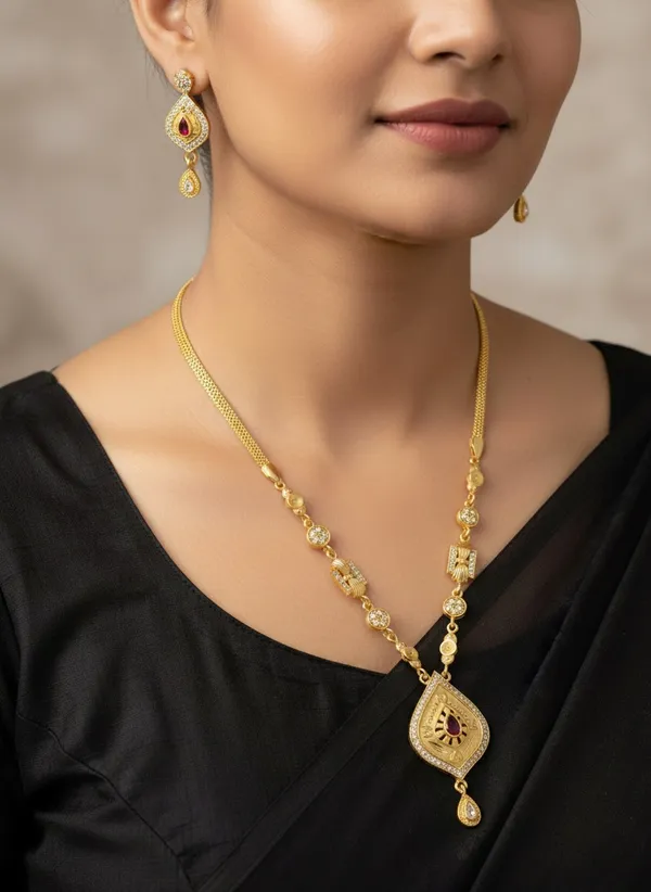 High_Gold_Pleated_Pendant_Set_Premium_Quality__For_Women