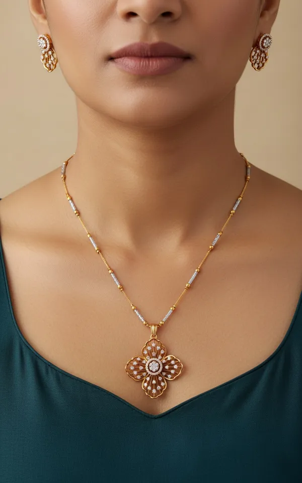 High_Gold_Pleated_Pendant_Set_Premium_Quality_For_Women