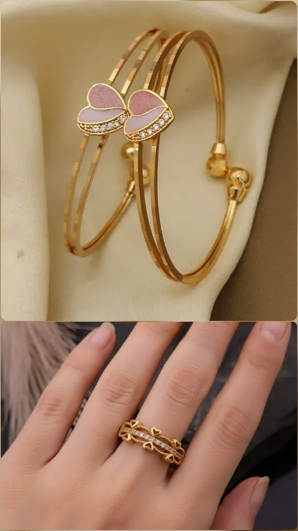 High_Gold_Pleated_Free_Size_Bangels_+_Ring_(Free_Size)_For_Women