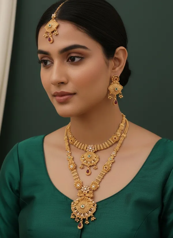 High_Gold_Pleated_Necklace_Combo_Set_For_Women