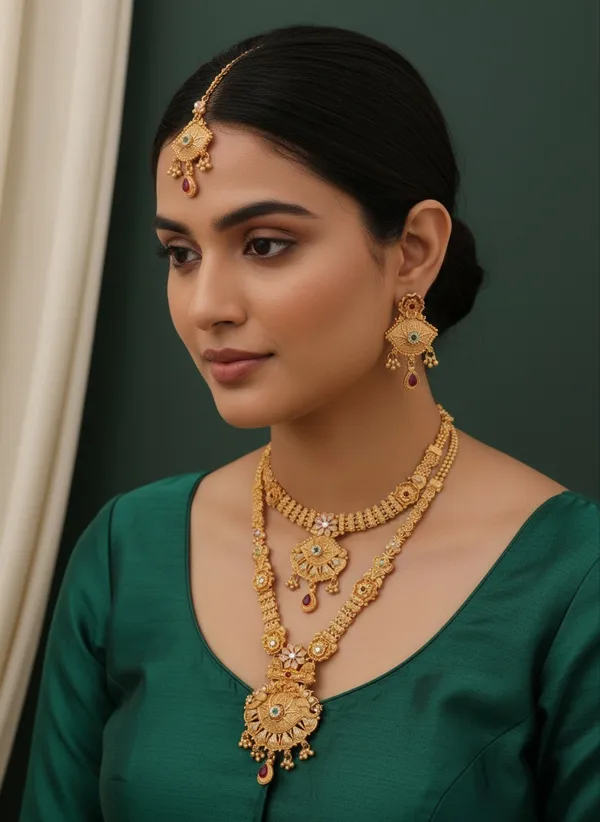 High_Gold_Pleated_Necklace_Combo_Set_For_Women