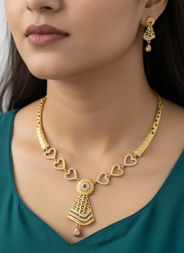 High_Gold_Pleated_Necklace_Premium_Quality_Forming_For_Women
