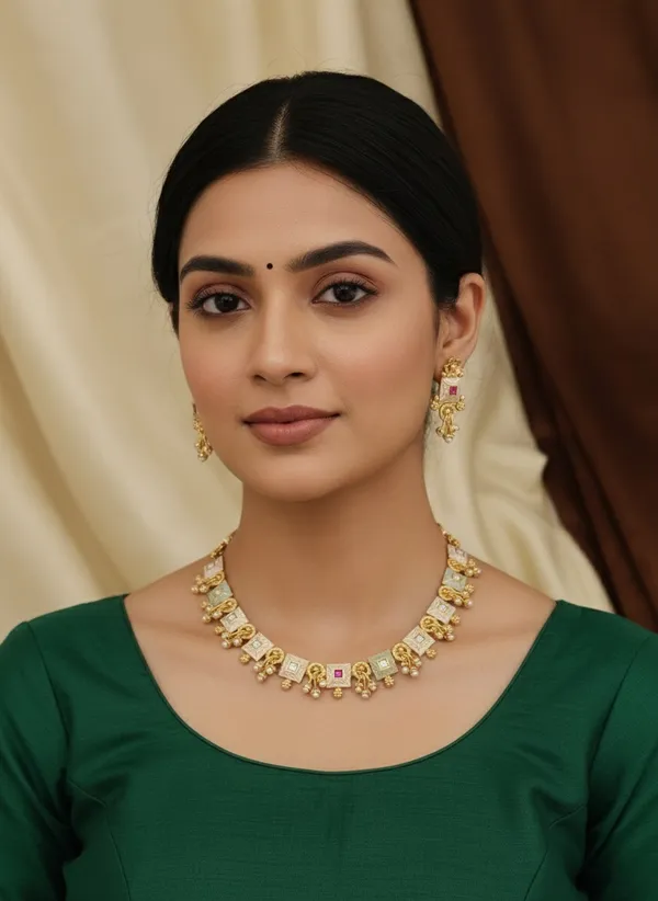 High_Gold_Pleated_Necklace_With_Earrings__For_Women