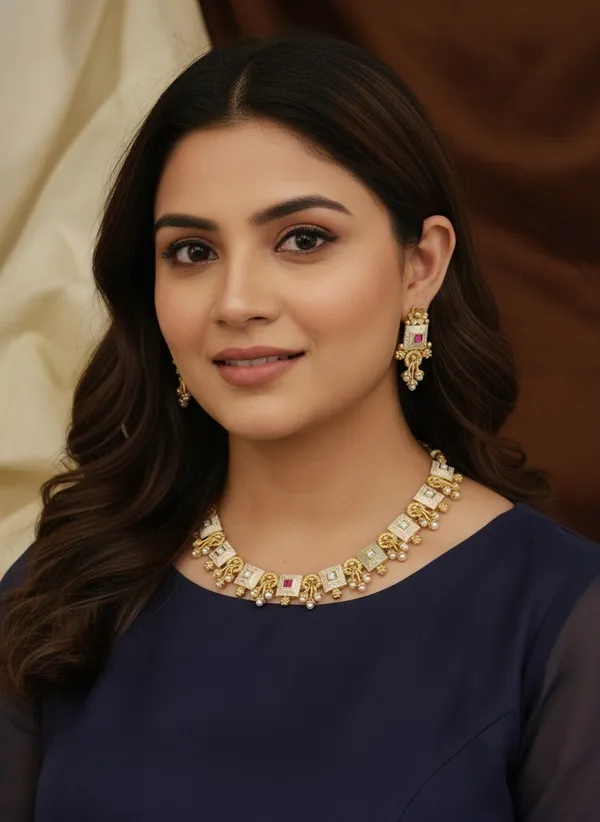 High_Gold_Pleated_Necklace_With_Earrings__For_Women