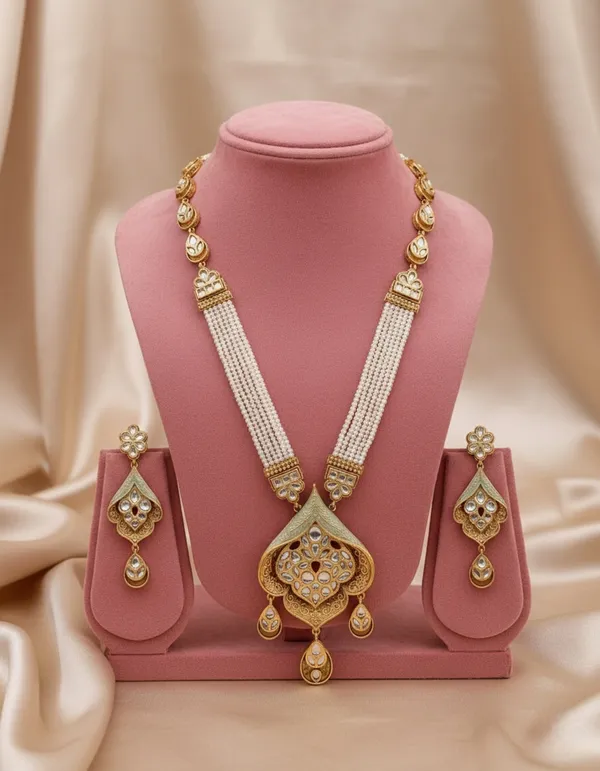 High_Gold_Pleated_Long_Set_Necklace_For_Women