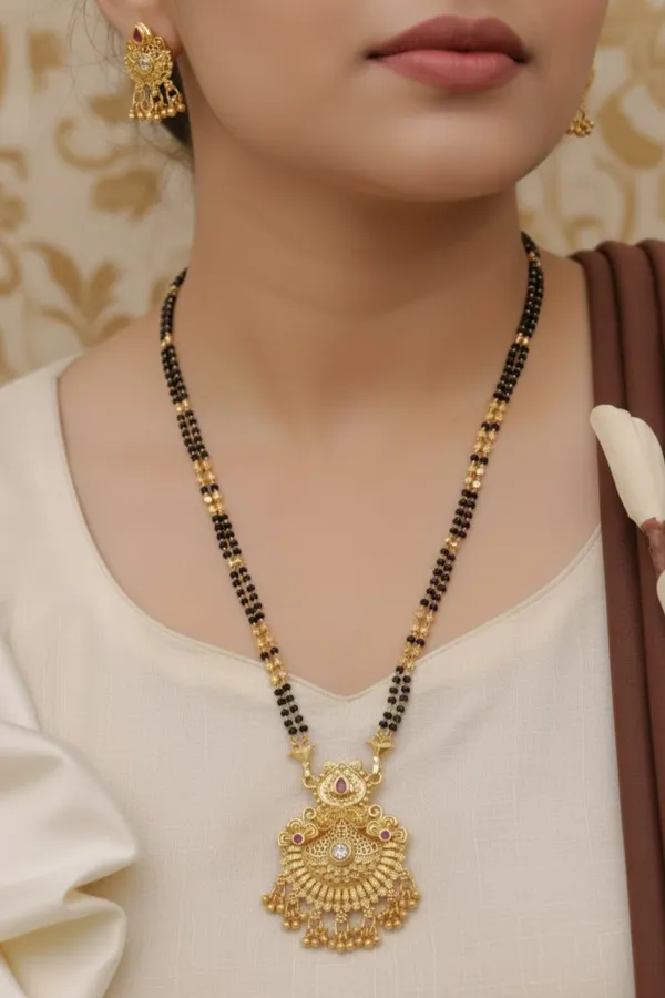 Micro_Gold_Pleated_Mangalsutra_With_Earrings_For_Women