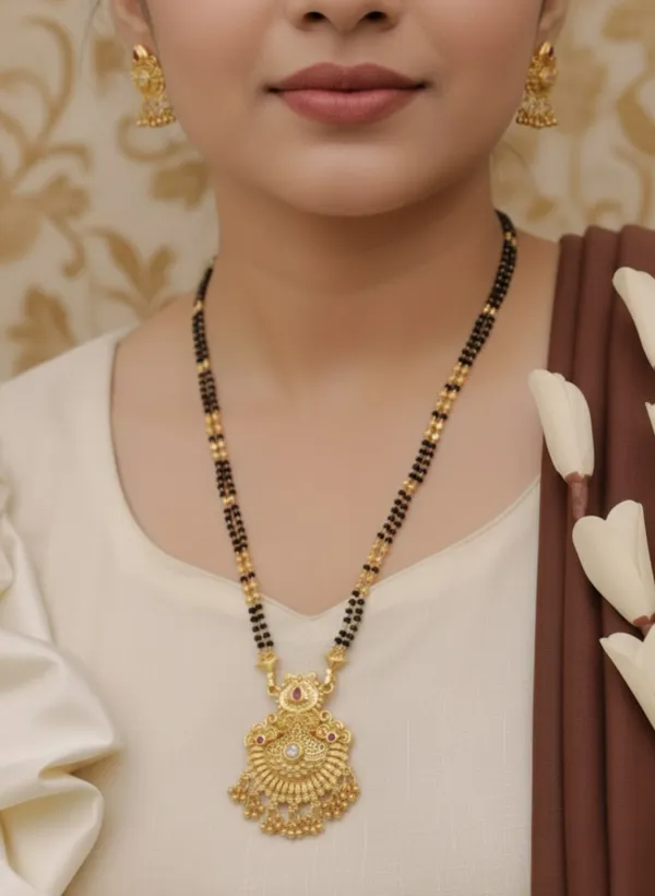 Micro_Gold_Pleated_Mangalsutra_With_Earrings_For_Women