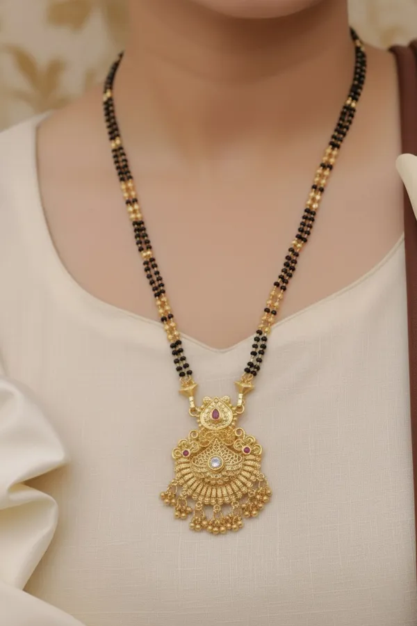 Micro_Gold_Pleated_Mangalsutra_With_Earrings_For_Women