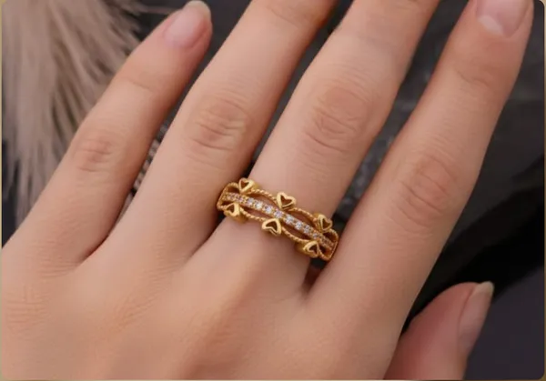High_Gold_Pleated_Free_Size_Bangels_+_Ring_(Free_Size)_For_Women