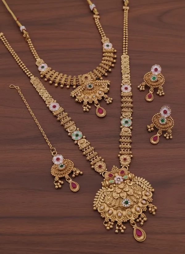 High_Gold_Pleated_Necklace_Combo_Set__For_Women