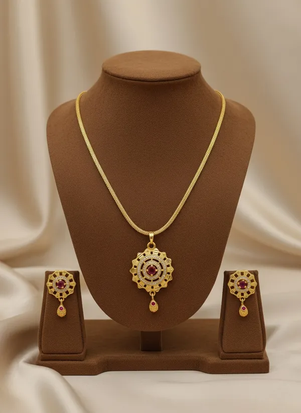High_Gold_Pleated_Pendant_Set_For_Women
