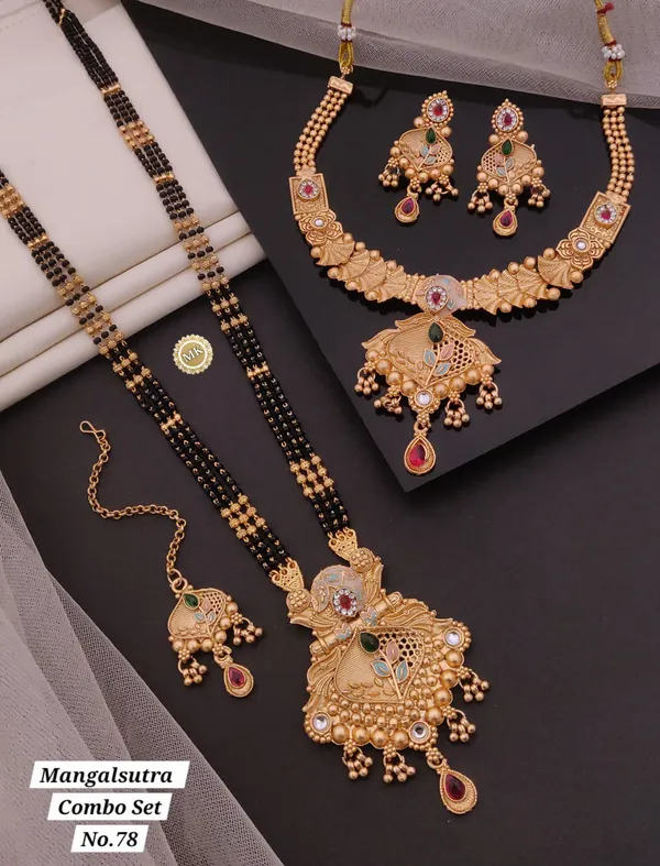 High_Gold_Pleat_Mangalsutra_Necklace_Combo_Set_For_Women
