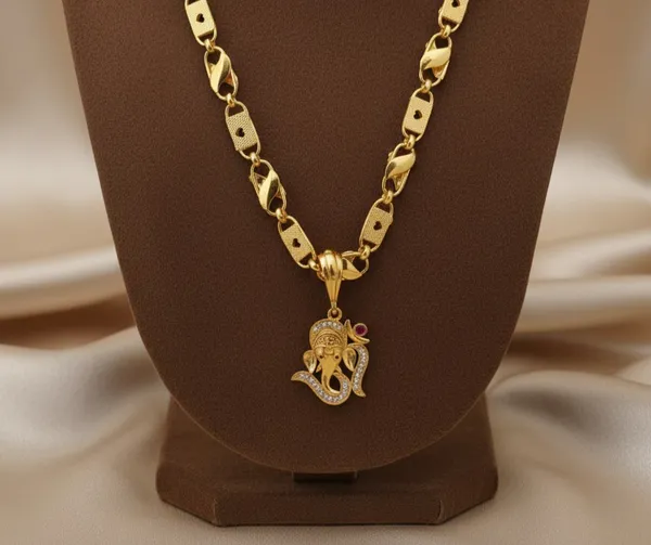 High_Gold_Pleated_Chein_Pendant_Men'S_Premium_Quality_For_Women