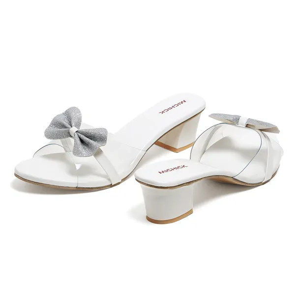 White_Block_Heel_Bow_Detail_Sandals_For_Women
