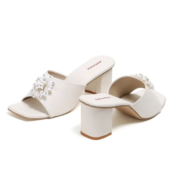 White_Embellished_Block_Heel_Mules_For_Women