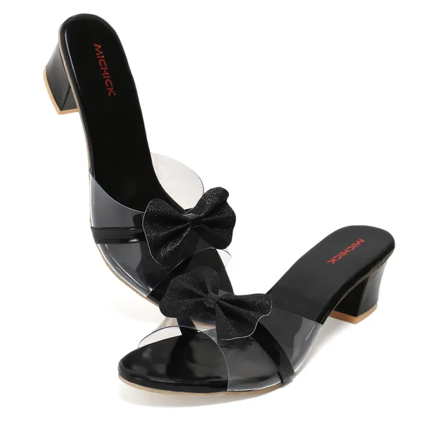 Black_Transparent_Block_Heel_Sandals_With_Bow_Detail_For_Women
