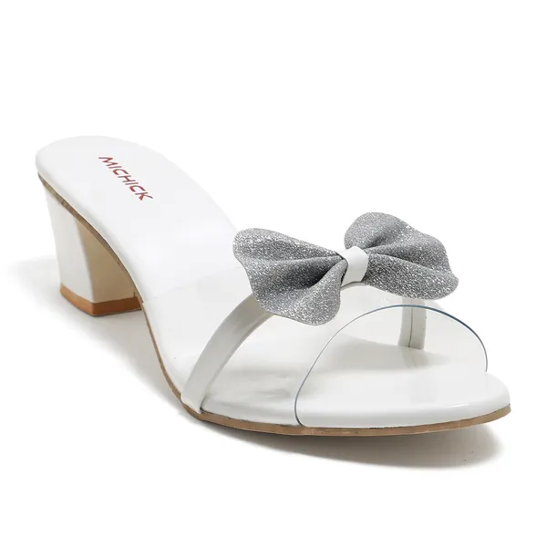 White_Block_Heel_Bow_Detail_Sandals_For_Women