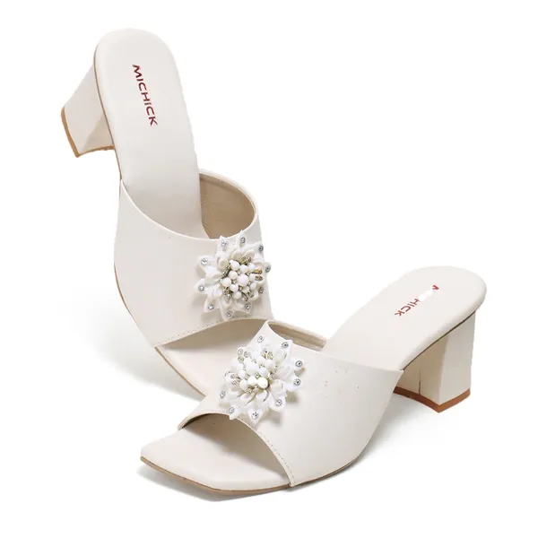 White_Embellished_Block_Heel_Mules_For_Women