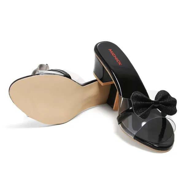 Black_Transparent_Block_Heel_Sandals_With_Bow_Detail_For_Women