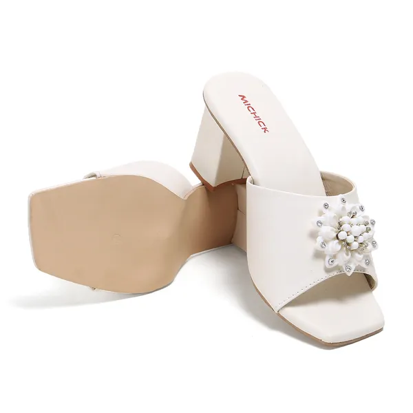 White_Embellished_Block_Heel_Mules_For_Women