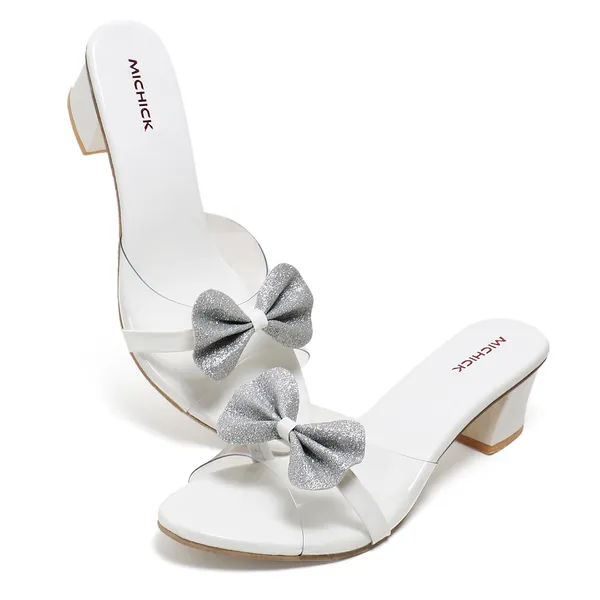 White_Block_Heel_Bow_Detail_Sandals_For_Women