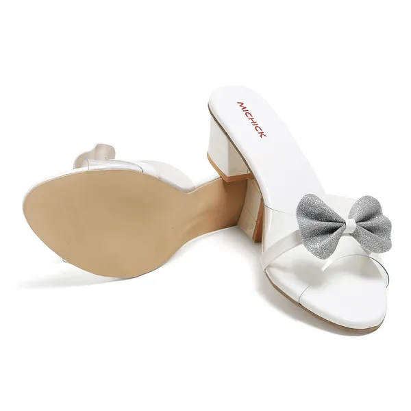 White_Block_Heel_Bow_Detail_Sandals_For_Women