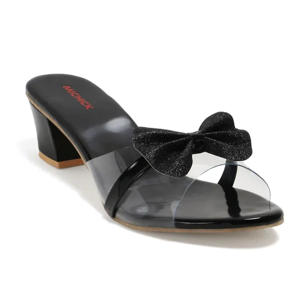 Black_Transparent_Block_Heel_Sandals_With_Bow_Detail_For_Women