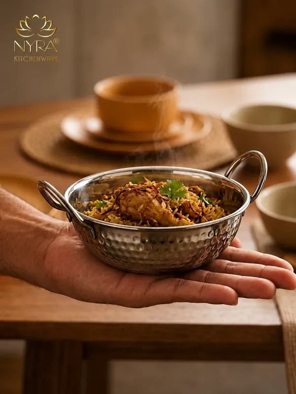 Stainless_Steel_Hammered_Finish_Kadhai_with_Handles__Premium_Serveware_