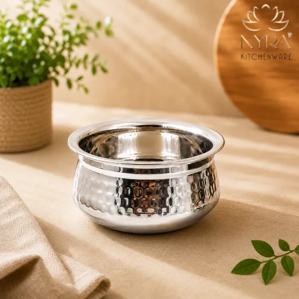 Stainless_Steel_Hammered_Finish_Dal_Handi_-_Premium_Serveware_Set