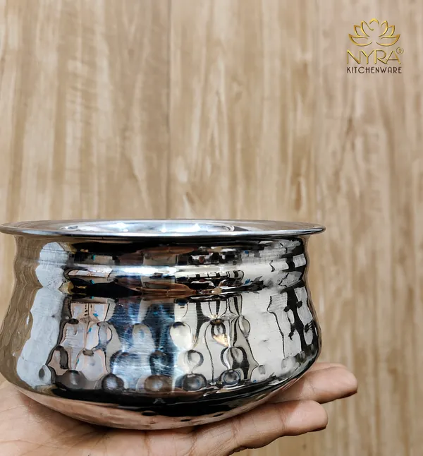 Stainless_Steel_Hammered_Finish_Dal_Handi_-_Premium_Serveware_Set